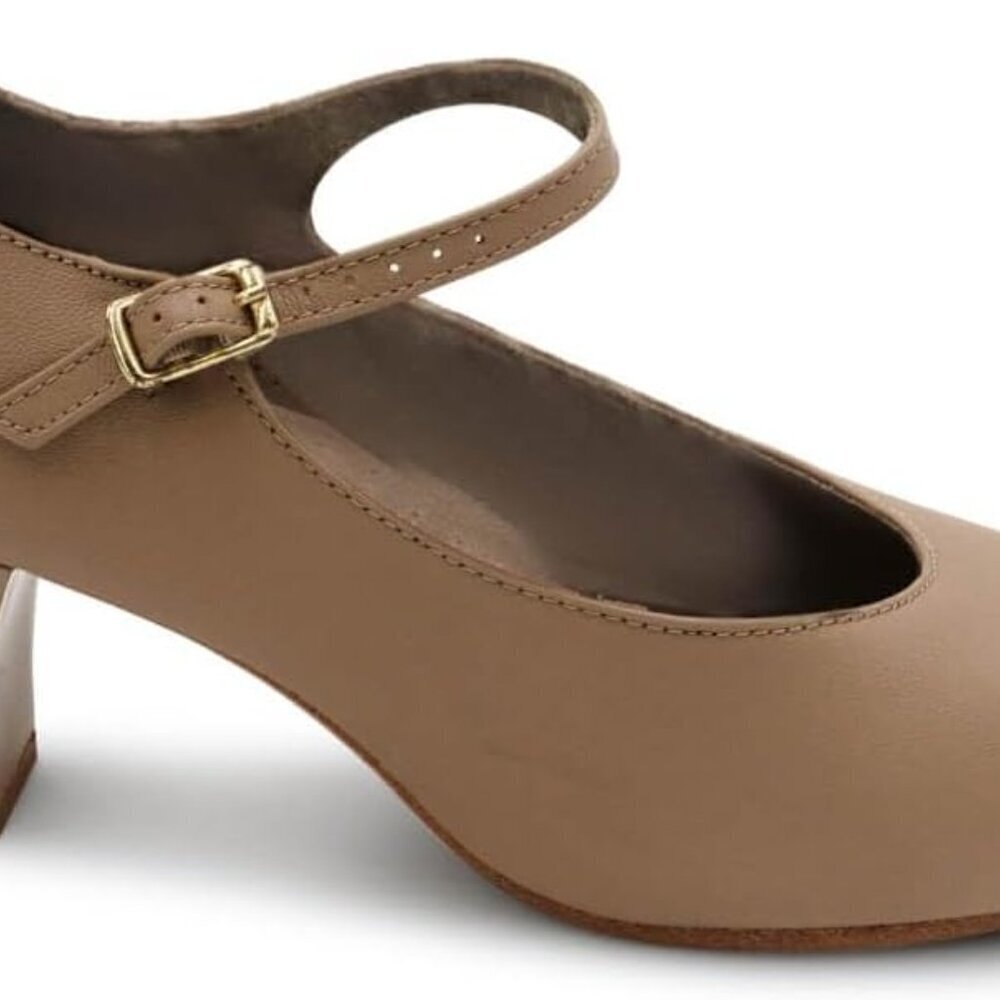 Women's Leather Dance Shoe Size 7.5 Wide Buckle Mary-Jane Non-slip Heel - Picture 2 of 6